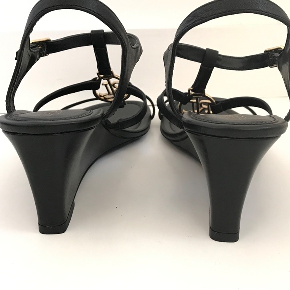 LAUREN RALPH LAUREN Elina Leather Heeled Wedge Sandals Black Women’s Size 9.5 - Picture 7 of 16